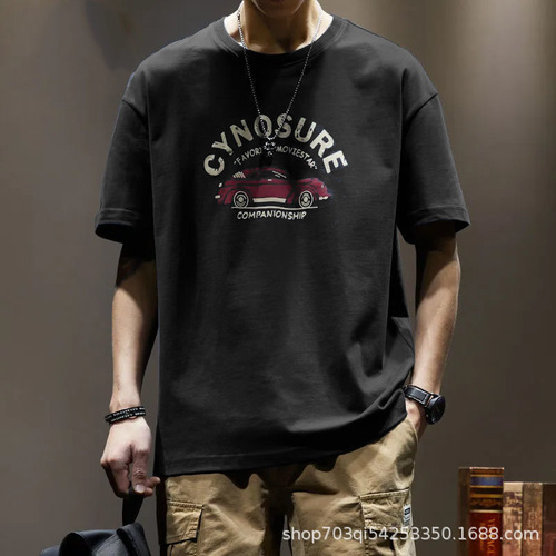 Men's Summer Heavyweight Pure Cotton American Retro Japanese Style Trendy Brand Short Sleeve T-Shirt
