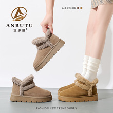 加绒雪地靴女外穿真皮厚底外贸新款保暖大棉鞋休闲冬季羊毛女靴子