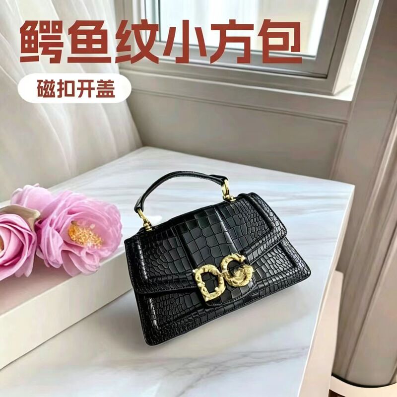 Cross-Border New Crocodile Pattern Small Square Handbag, Simple and Stylish, Versatile for Commuting, Chain Shoulder Crossbody Bag for Women
