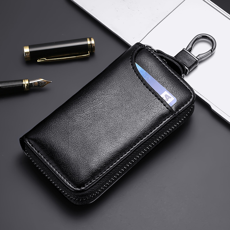 Bolso de llave bolso de la llave de los hombres de gran capacidad de cuero suave negocio hogar simple cremallera cintura colgando coche Multi-Función bolsa de la Tarjeta