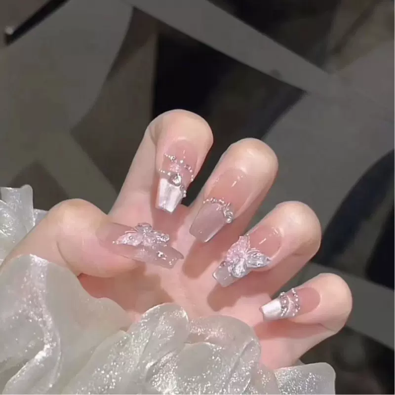 纯手工光疗穿戴甲镜月蝶猫眼原批发成品重复使用美甲贴片可拆卸