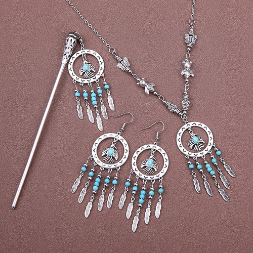 Ancient style Hanfu accessories, headwear, earrings set, tassel slimming forehead chain accessories, ethnic style travel photo accessories