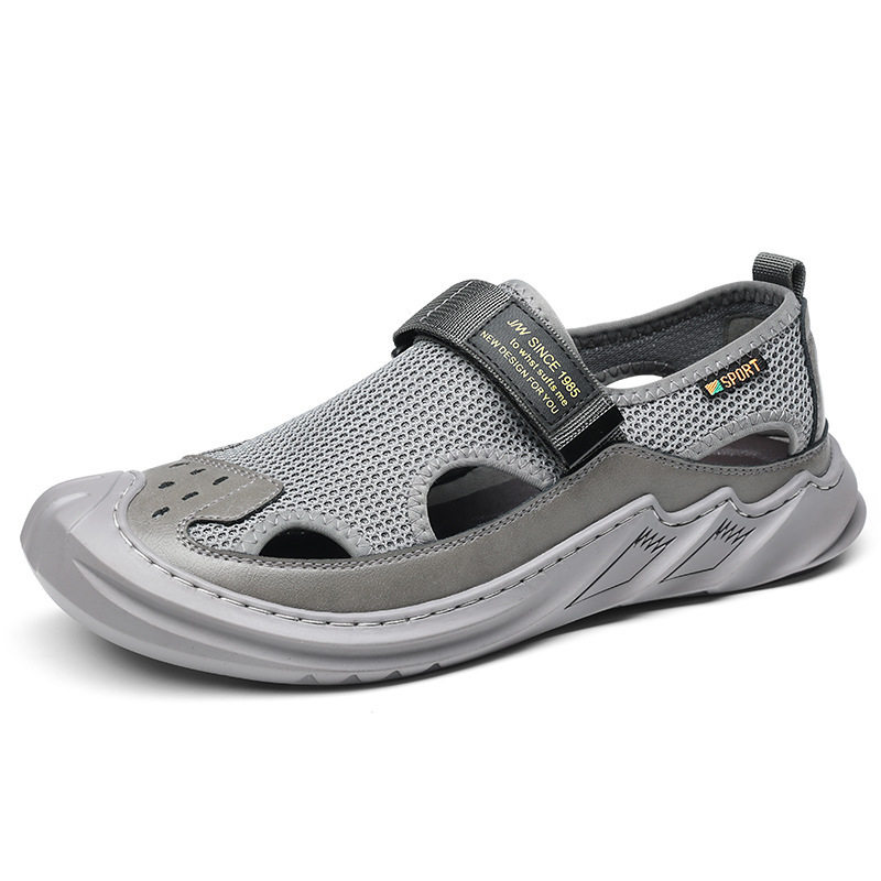 Dép sandal nam quai ngang kiểu La Mã bao đầu, thân lưới thoáng khí, đế cao su — 5512 dép sandal màu xám, 5512 dép sandal đen