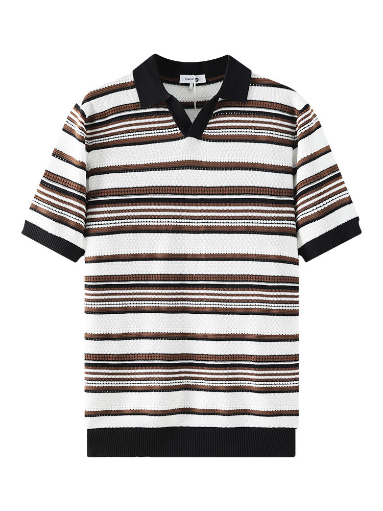 El estilo antiguo de alto nivel de hielo camiseta polo de punto hombre de verano gaviota cuello V camiseta de manga corta de negocios casual ropa de hombre