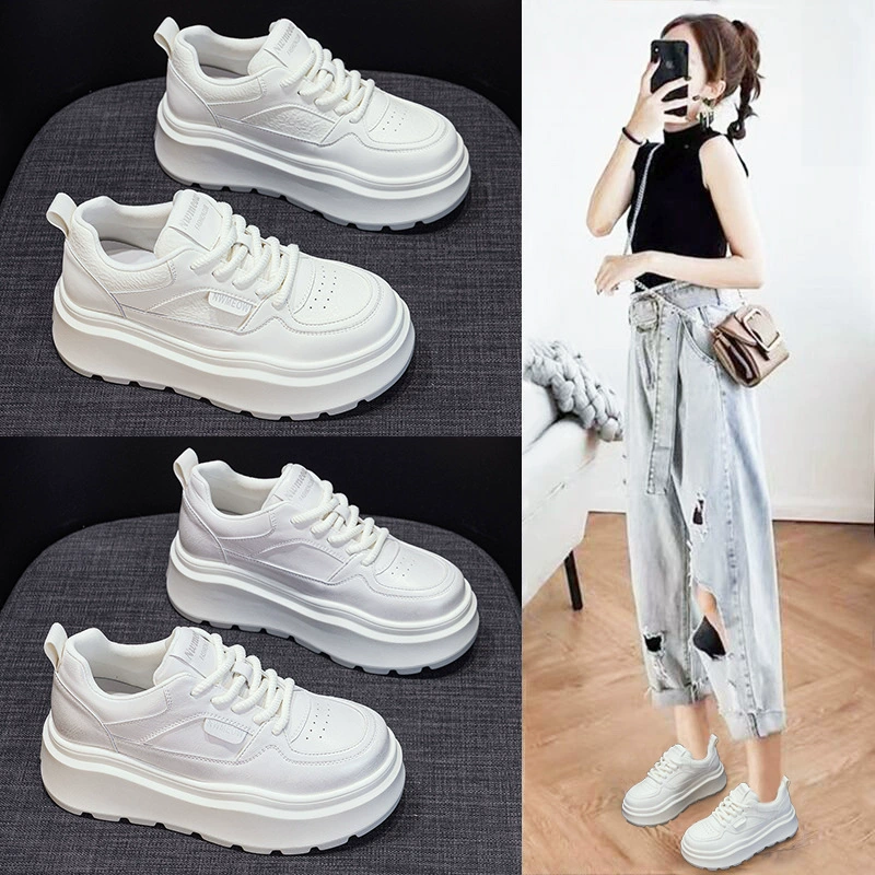 Модные белые кроссовки на толстой подошве для женщин, весна 2025, новые, увеличивающие рост, универсальные, повседневные