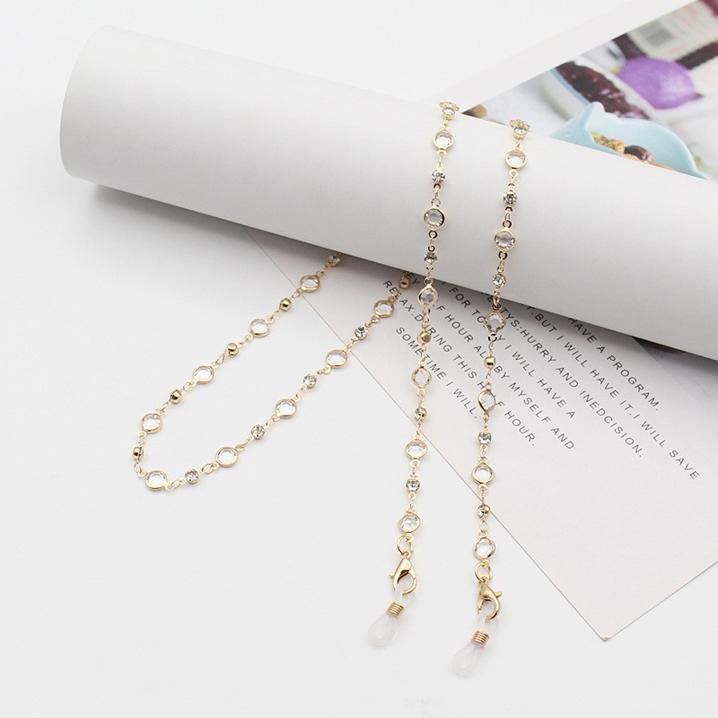 Cuerdas de alta sensación transfronteriza Amazon accesorios de joyería metálica cristal de color zircón diamante de color antideslizante colgar gafas cadena