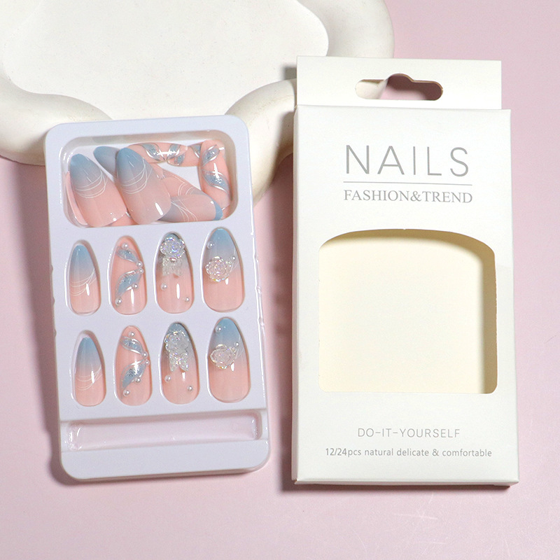 24 Pieces of Simple Camellia Bow Decorated Almond Wearable Nails, Beautiful and Cute Fake Nails Ins Same 24 Pieces of Simple Camellia Bow Decorated Almond Wearable Nails, Beautiful and Cute Fake Nails Ins Same