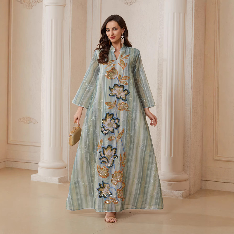 Nc161 2026 New Style Mesh Sequin Dress Gown Ethnic Clothing with Intricate Patchwork