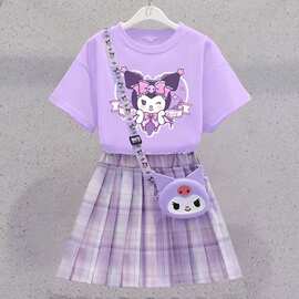 库洛米衣服女童jk套装网红女孩夏装连衣裙儿童学院风百褶裙子夏季