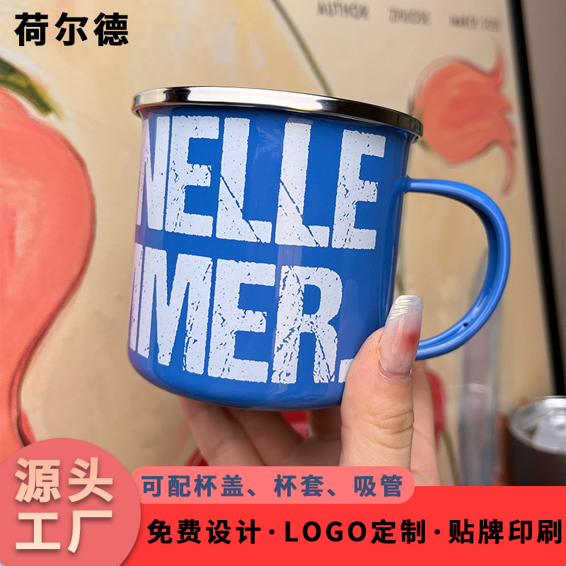 Taza de esmalte para acampar o exterior, estilo retro, exportación directa