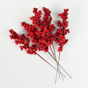 Customized Red Fruit Bunches Christmas Accessories Red Seeded Berry Cuttings Bright Red Artificial Berry Branches Simulated Red Fruits