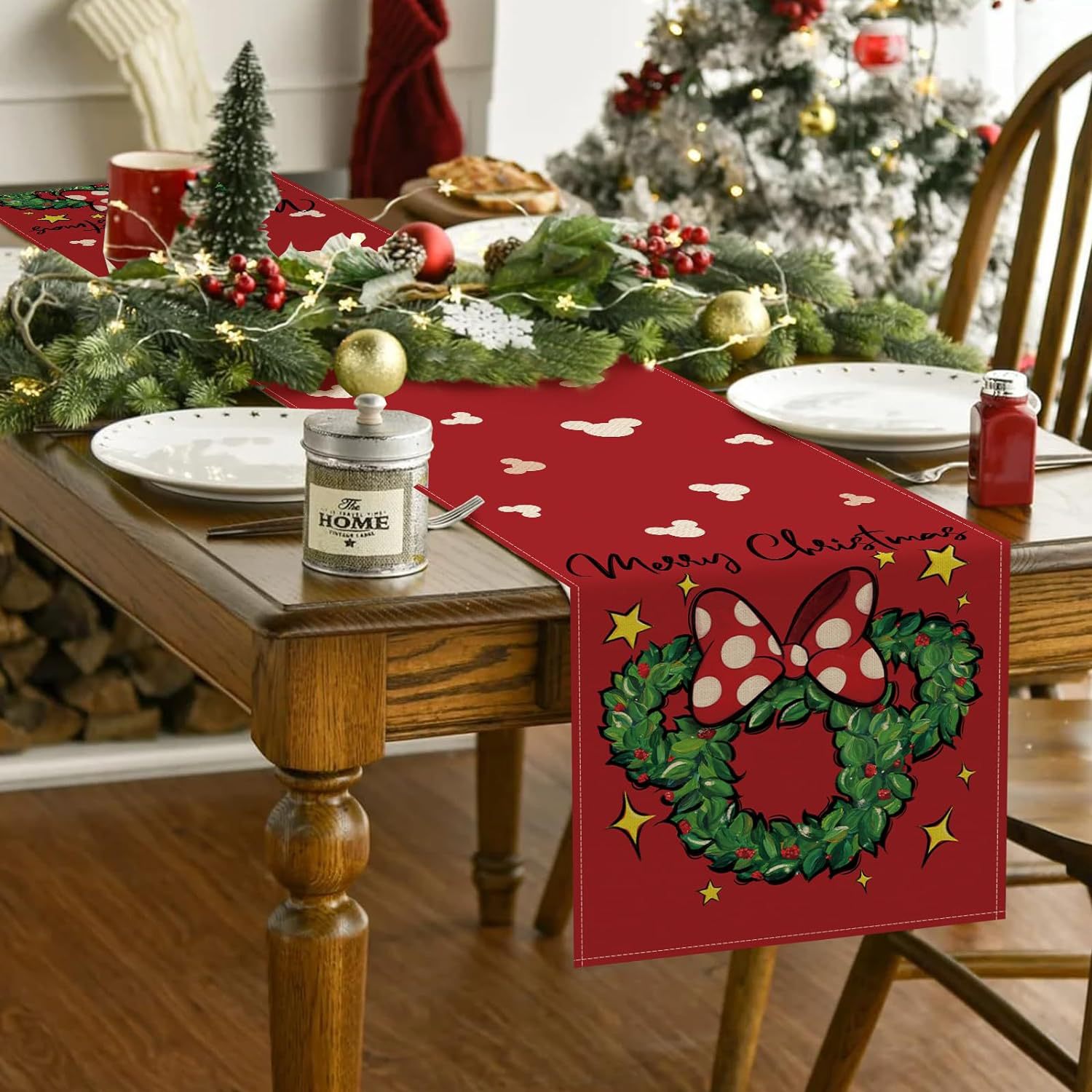 Transfronterizo 2024 Amazon nuevo ratón de Navidad con guirlandas festivas tabla de lino tabla de comedor tabla de té