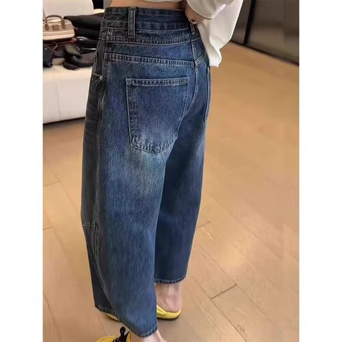 Wide-leg jeans for women, summer 2025, banana pants, plus size for heavy women, pear-shaped body, slimming, nine-inch knife-cut pants