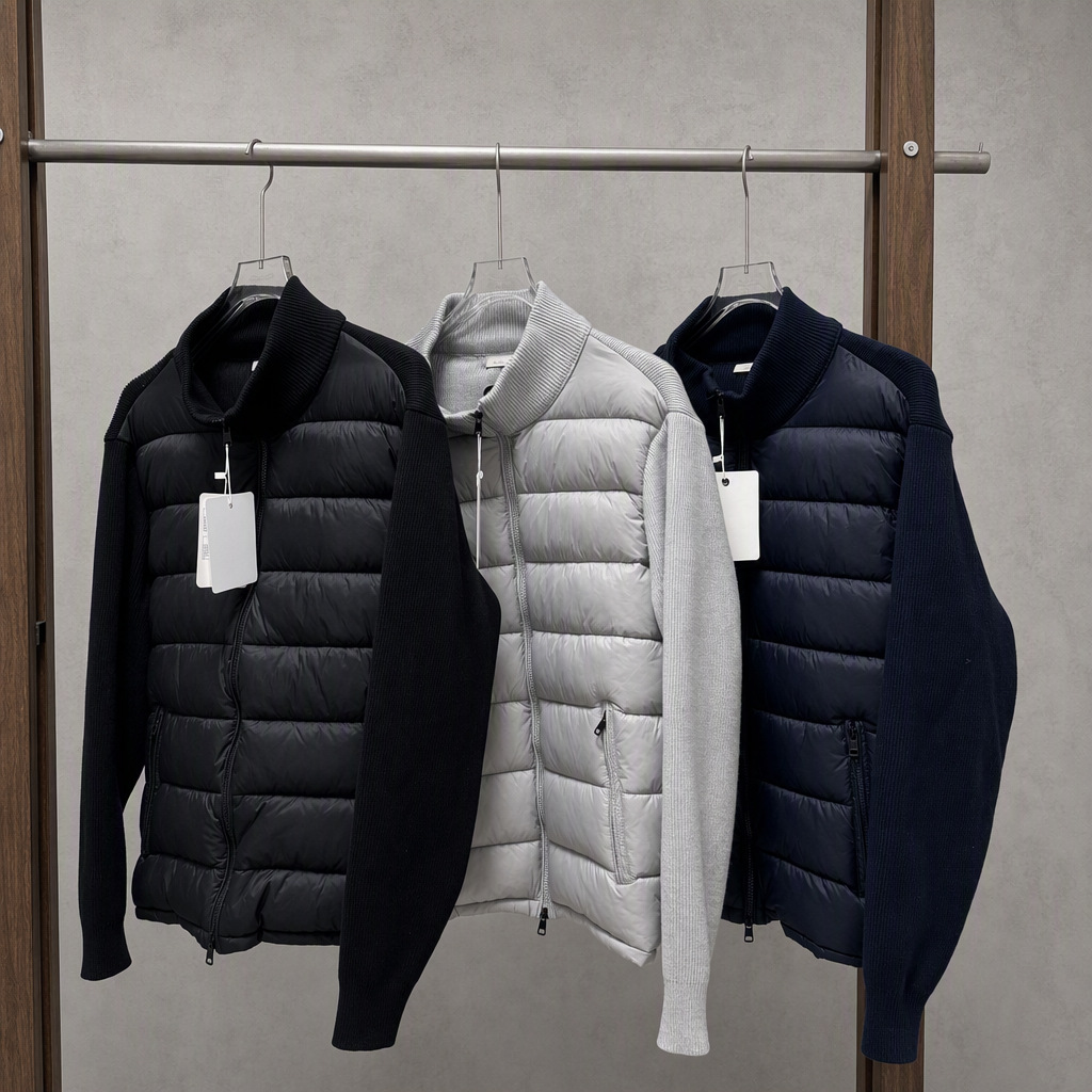 M Foreign Trade Cross-Border Knitted Sleeve Patchwork Lightweight Cotton Cardigan Jacket Stand Collar Jacket Light Luxury Business Casual