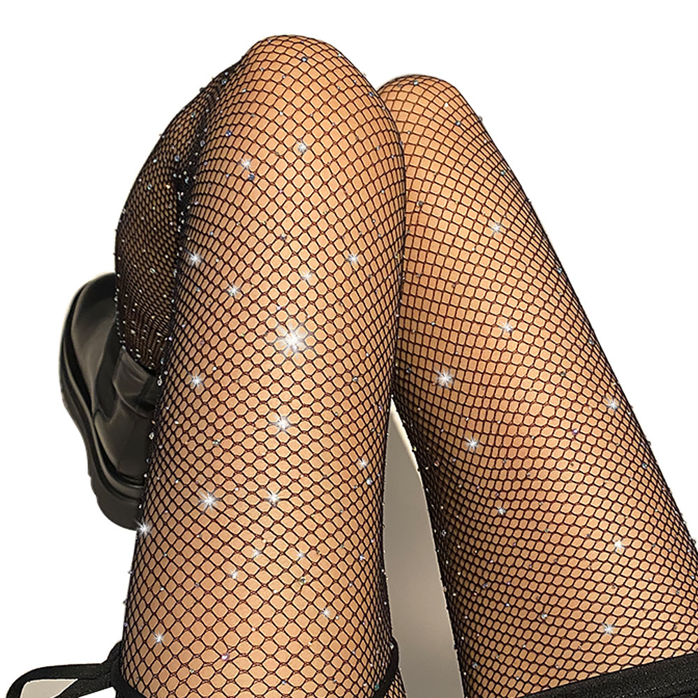 Cross-border explosive iron drill net socks black pantyhose belt drill fishnet socks mesh sexy pantyhose black pantyhose wholesale