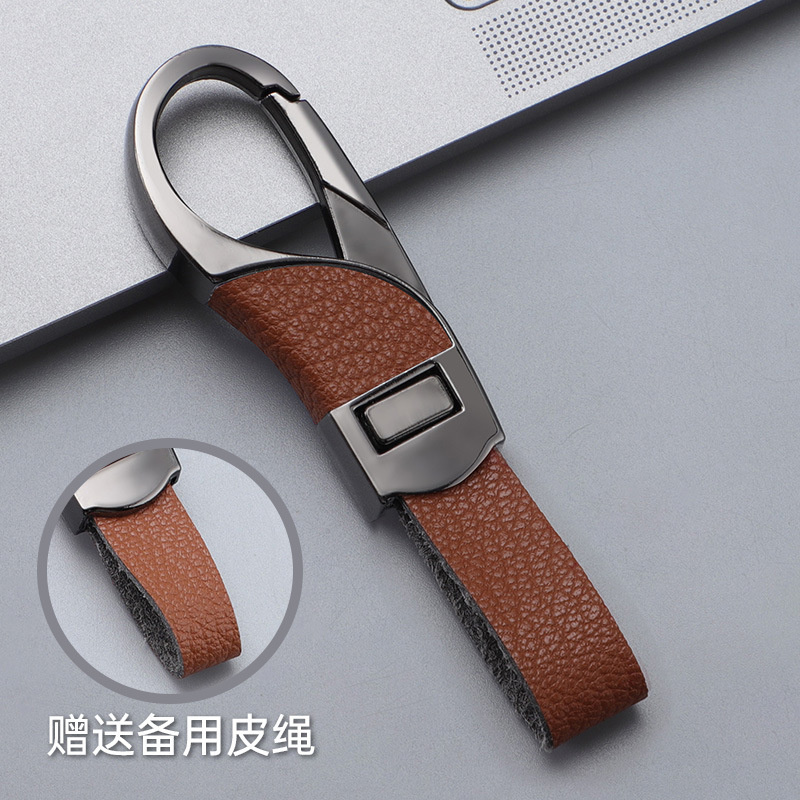 2024 llavero de coche transfronterizo explosivo, botón a presión de cuero de alta gama, colgante de llavero de negocios simple y personalizado