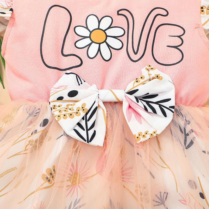 Children's Summer Sweet Girl Flower Dress Letter Print Princess Dress display picture 5