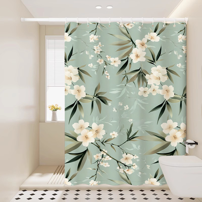 Bathroom Shower Curtain Waterproof Fabric Set, No-Drill Bathroom Curtain, Hanging Curtain, Shower Partition Curtain, Door Curtain