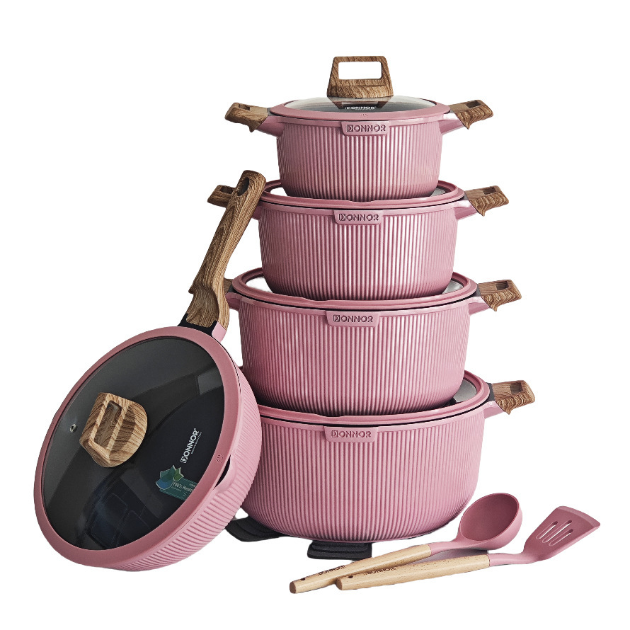 Customized Donnor Aiya 15-Piece Bakelite Shovel Spoon Non-Stick Die-Cast Aluminum Cookware Set Soup Pot Frying Pan Marble