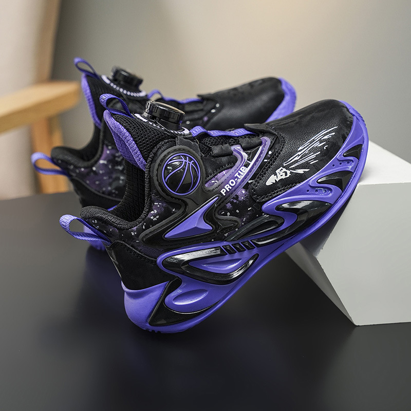 Fábrica de explosión giratoria de hebilla de cuero zapatos de suela gruesa antideslizante zapatos de baloncesto frescos para niños al aire libre