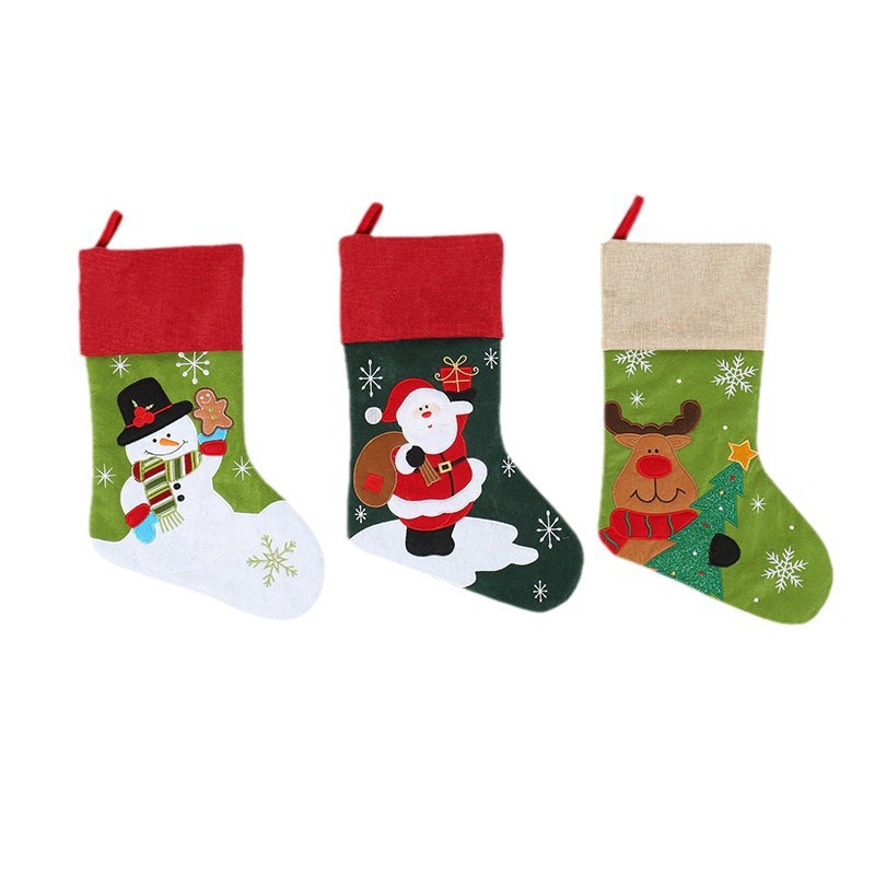 Nuevas bolsas de regalo de calcetines de Navidad transfronterizas lino Papá Noel bordado calcetines de Navidad bolsas de regalo de dulces de Navidad para niños