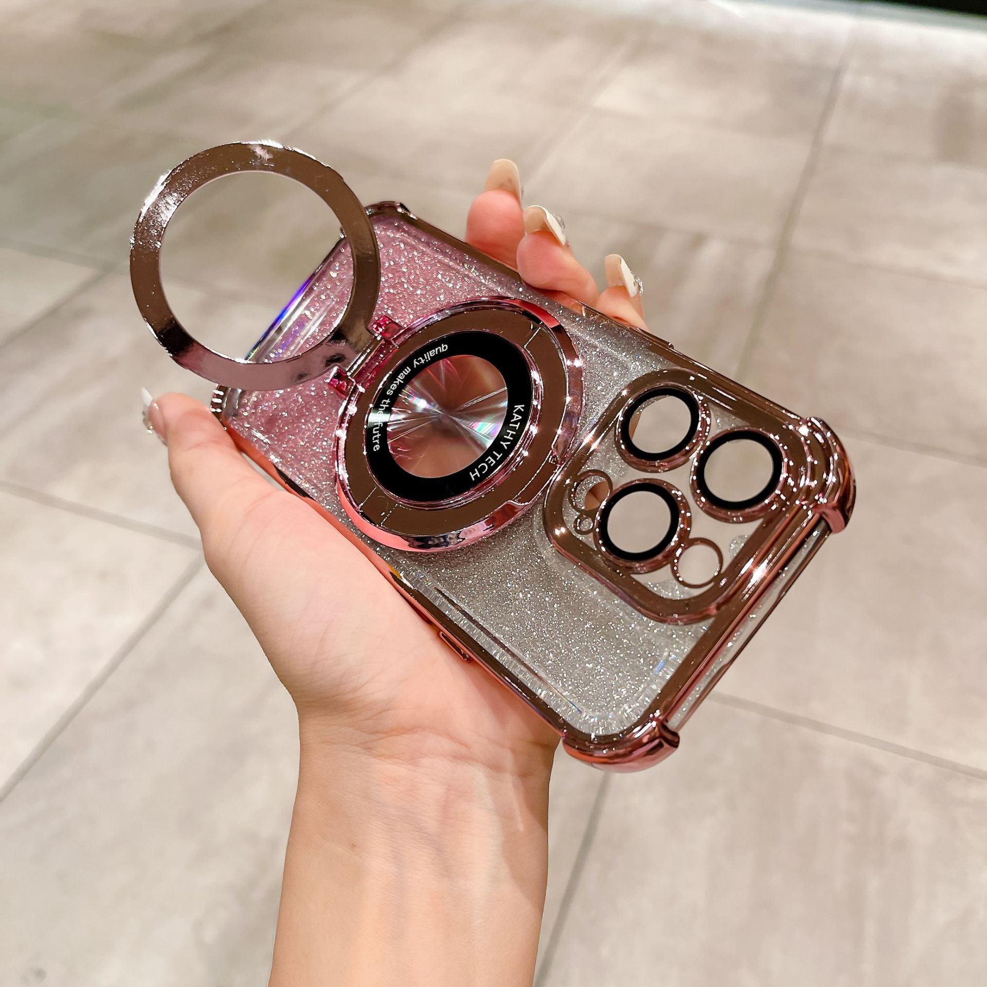 Soporte Magnético para Lupa Compatible con Funda para iPhone 17 PRO, Funda Anti-Caídas con Cuatro Esquinas de Protección y Purpurina para Apple 16