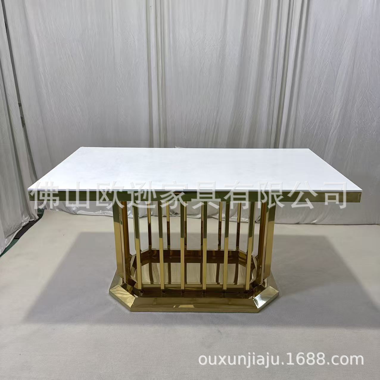 Light Luxury Wedding Banquet Table Stainless Steel Glass Rectangular Home Dining Table Banquet Table Export