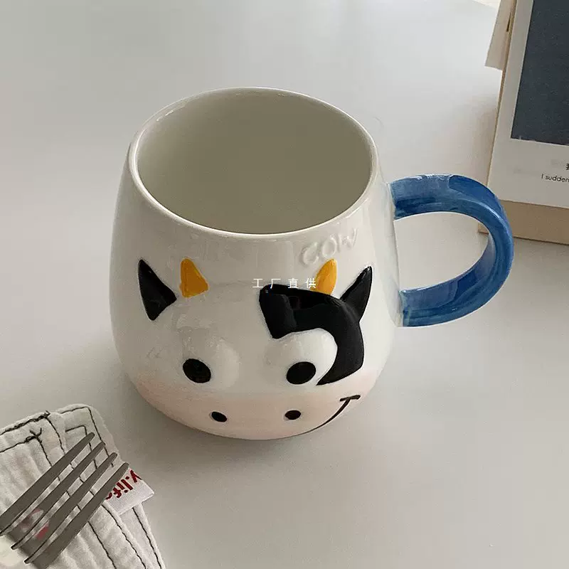 Дневной милый котик-корова embossed подглазурный цвет керамическая водная чашка дома кружка