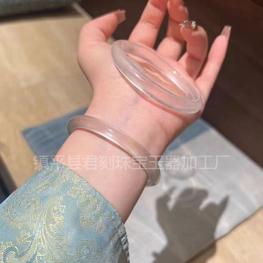 (2개) 에메랄드색 하이 아이스 화이트 제이드 팔찌 석영석 제이드 아이스 화이트 문라이트 팔찌 물거품 아이스 투명 라운드 뷰티 팔찌