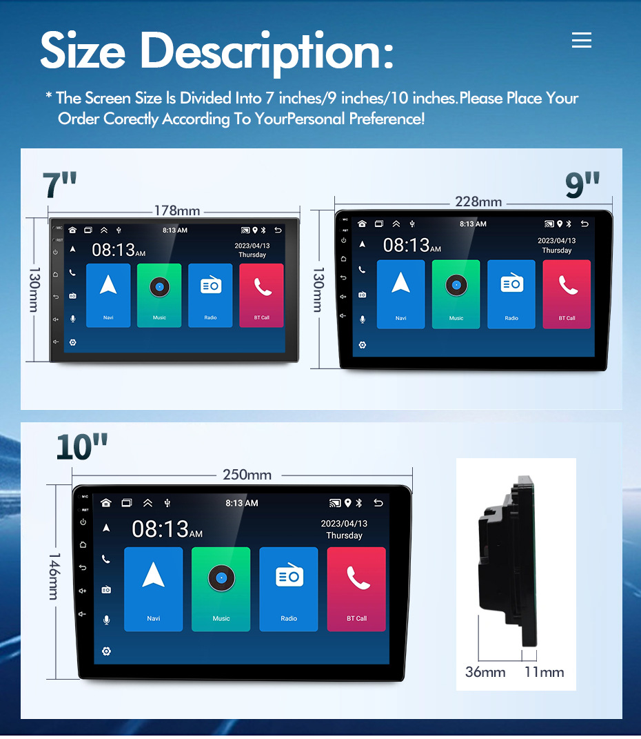 Wireless Carplay Android Auto Car Navigation Large Screen 7/9/ 10inch Central Control Reversing Image Frame Host Unit