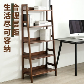 黑胡桃实木梯形置物架多层落地书架靠墙角落收纳架原木陈列展示架