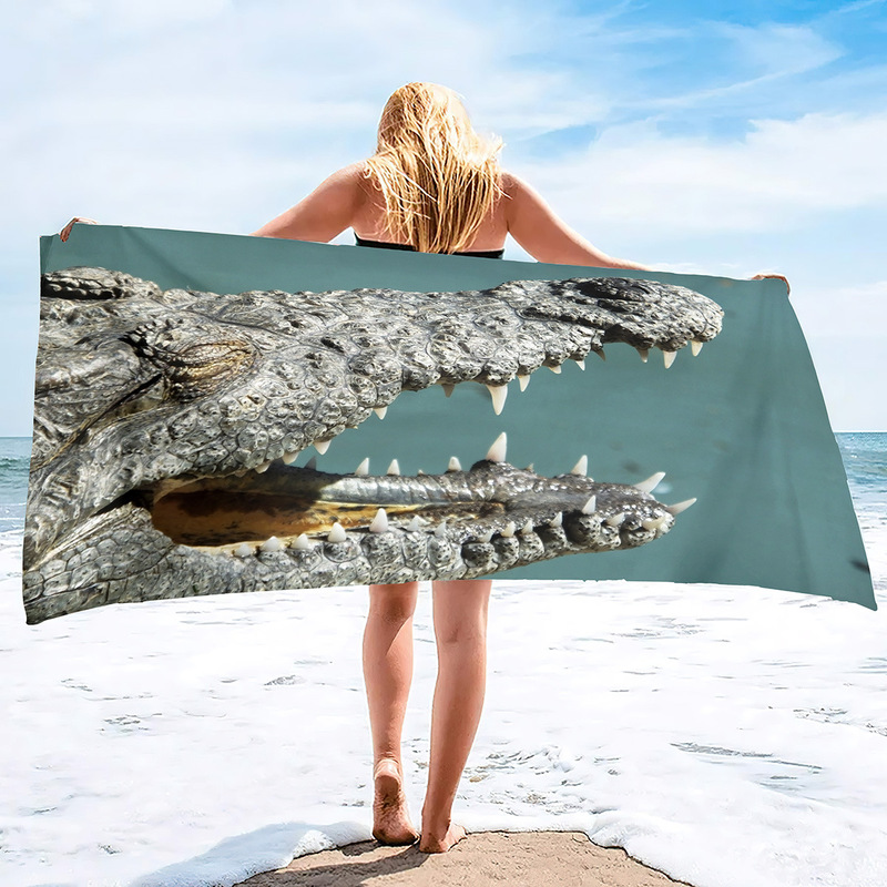 Cross-border Crocodile Theme Pattern Beach Towel Microfiber Printed Beach Swimming Bath Towel Outdoor Factory Direct Sale