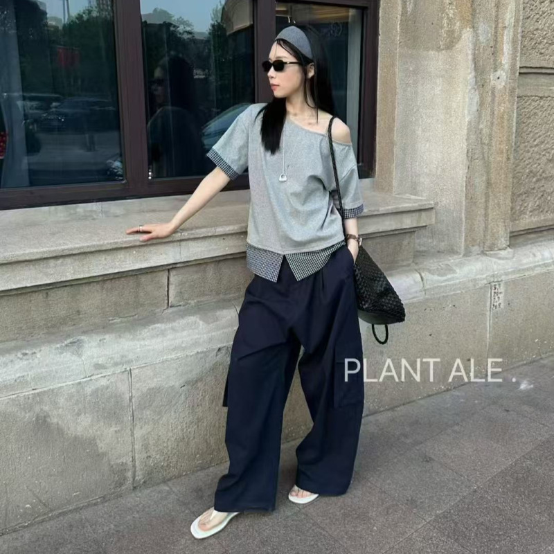 Plantale Summer Niche Designer Style Multi-Pocket Casual Cargo Pants Loose Slimming Wide-Leg Long Pants 6722