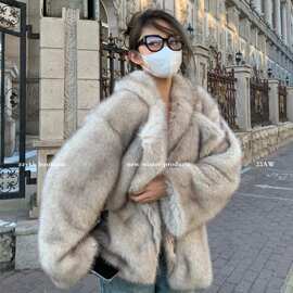新款托卡仿狐狸毛皮草外套女中长款气质大翻领宽松网红女士大衣