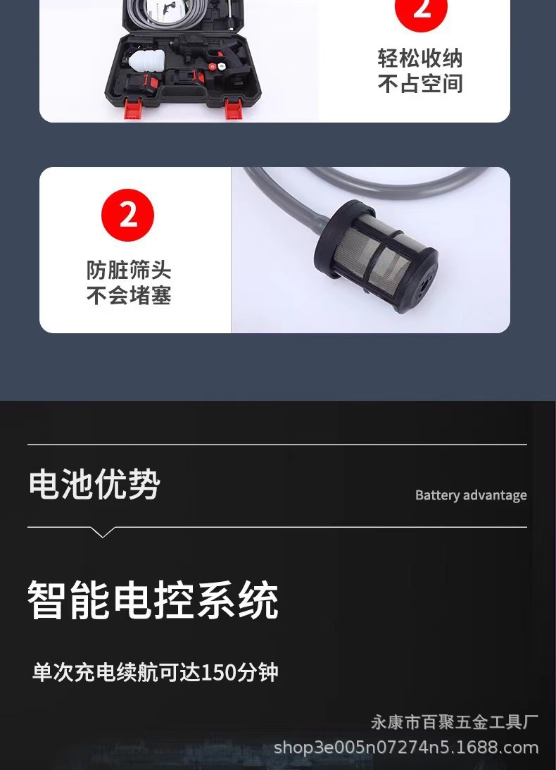 Lithium Battery Wireless Car Washing Machine, High-Pressure Cleaning Machine, New Household Model for Watering Flowers, Washing Cars, and Cleaning Floors, with a Pressurized Electric Tool Box