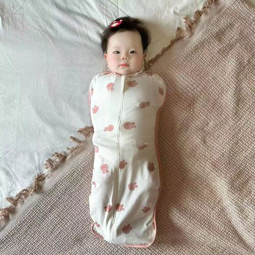 ins Korean style cute bear and rabbit printed baby sleeping bag with feet wrapped in summer cool baby sleeping bag anti-rolling