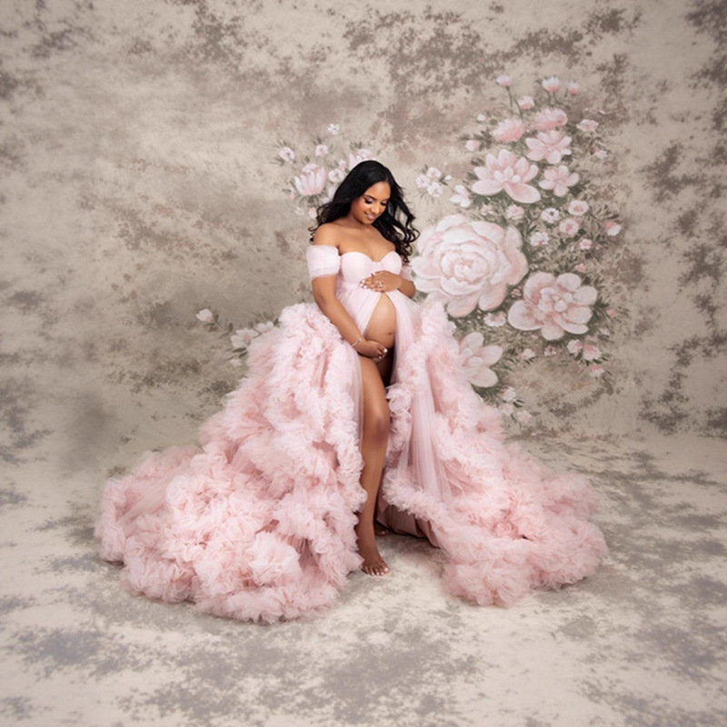 Cross-Border Maternity Photo Clothing, Amazon, Aliexpress and Other Foreign Trade Websites, Best-Selling One-Shoulder Dressing Gown, Available in Multiple Colors