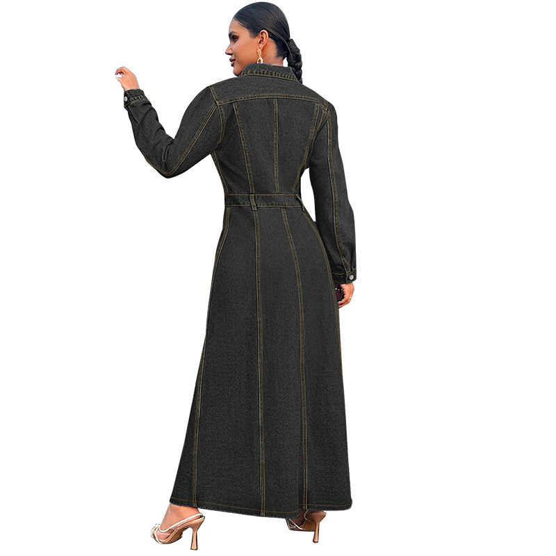 708g Weight Maxi Long Dress Dress Length Type Long Sleeve Sleeve Length Denim Dress Dresses Type Cotton (more than 30%), Denim Fabric Type High Waist Waist Line Holiday, Street Occasion Turndown Neckline Slim Fit Type Solid Color Pattern Spring, Autumn Season Women's Gender Streetwear Style Wholesale Women's Streetwear Solid Color Holiday Street Turndown Long Sleeve Denim Dress 21