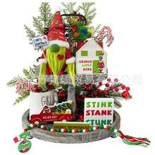 Grinch聖誕木質格林奇小矮人卡車分層托盤標志聖誕節農舍派對裝飾