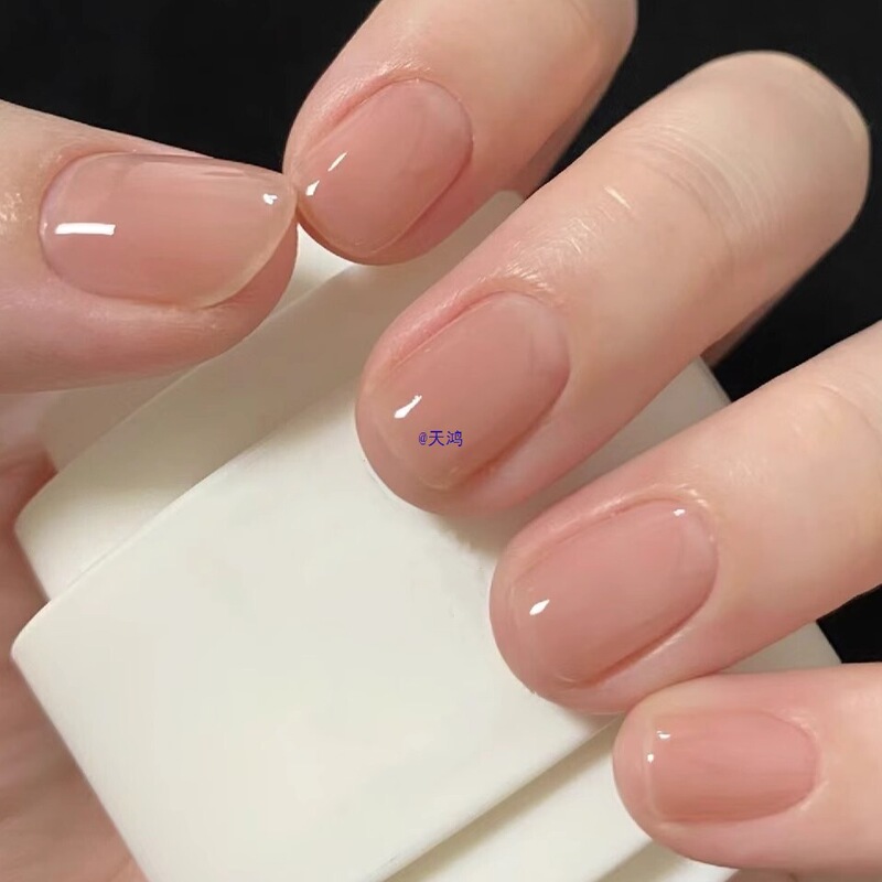 Short Wearable Nails, Ice-Transparent Warm Tea, Nude Apricot Manicure Finished Patch, Pure Desire Natural Fake Nails, Long-Lasting and Removable