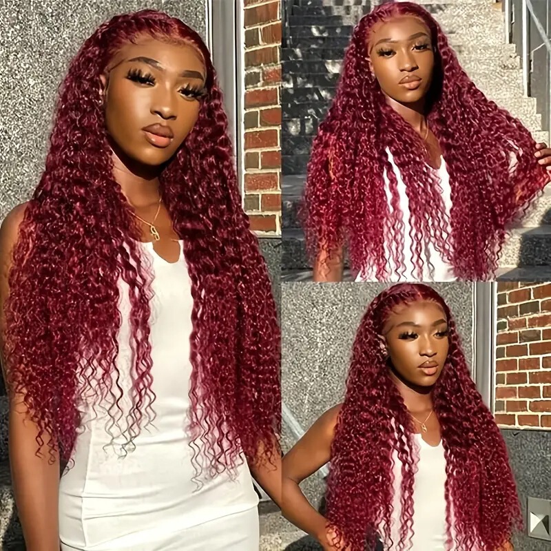 Foreign Trade European and American Fashion wine red Small Roll Hand Roll Curly Hair Africa Hot Front Lace Lace Wig Full Head Cover