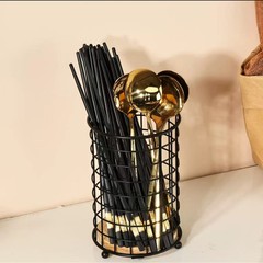 北欧クリエイティブアイアンアートスクエアカトラリー、フォーク、箸キッチン家庭用食器収納バケツ木製底鉄線食器カトラリーラック
