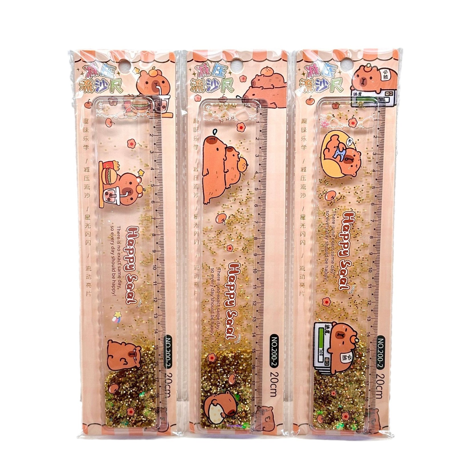 Capi en el aceite, regla de arenas movedizas, papelería linda de capibara, mapeo de escuela primaria, regla transparente, regla de 20cm de dibujos animados