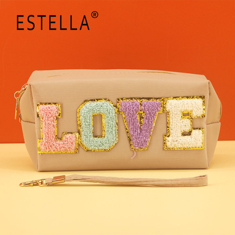 Bolsa de cosméticos octogonal bordada con letras, estilo ins Morandi, gran capacidad