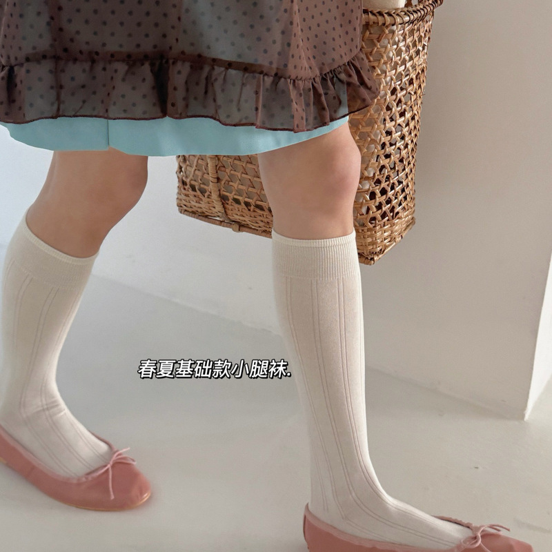 Ioulor Basic White Calf Socks for Spring and Summer, Lightweight, Breathable, Versatile, Vertical Stripe Gray Series, Combed Cotton Socks