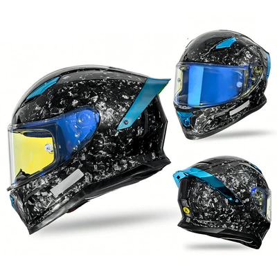 Motorcycle Safety Supplies – Helmet for Men and Women, Suitable - carbon-fiber-forging-ice-and-blue-m-head-circumference-55-56cm