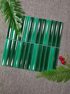 J8 Small Brick Background Wall Dark Green Ceramic Mosaic Brick Crescent Handmade Moroccan Tile Long Arc Kiln G3
