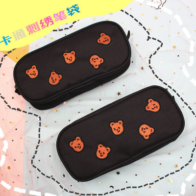 韩国卡通ins可爱刺绣小熊笔袋文具盒收纳袋大容量学生笔盒|ru