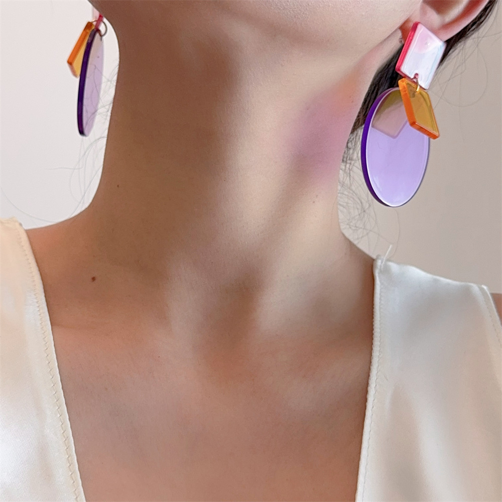 19g Weight Copper Alloy Ear Needle Material Drop Earrings Classification 1 Pair Quantity Daily Occasion Acrylic Material Round, Square Pattern Women's Gender Simple Style Style Tassel, Laser Craft 1 Pair Simple Style Round Square Acrylic Drop Earrings 12
