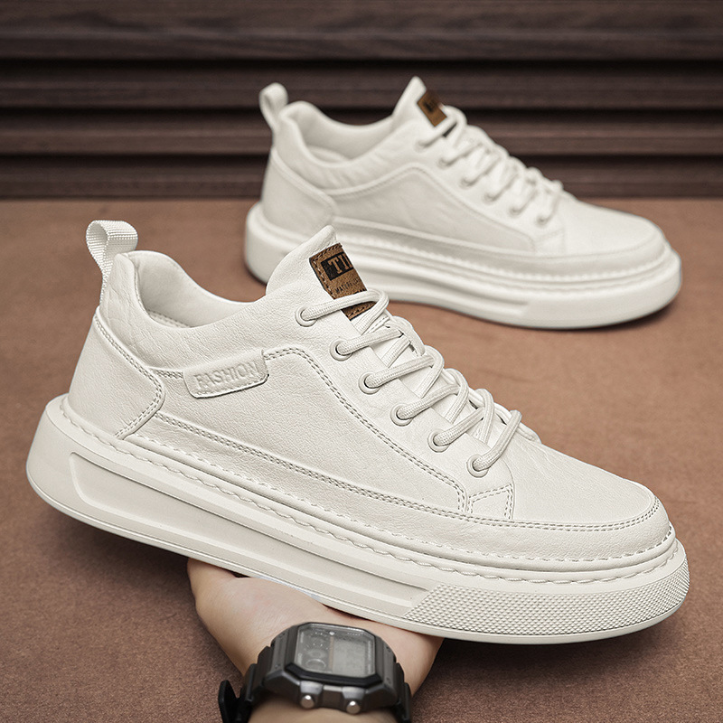 Men's Shoes 2025 New Versatile Casual Leather Shoes Korean Style Trendy Thick-Soled Sports White Sneakers Winter Fleece-Lined Cotton Shoes